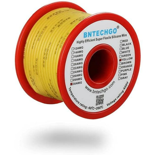 Yellow Fine Strand Tinned Copper 25 ft 14 AWG Gauge Silicone Wire Spool